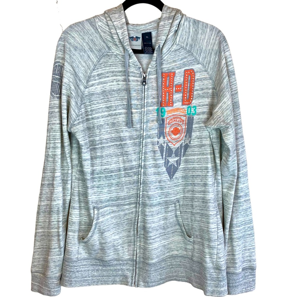 Harley-Davidson Motorcycles Full Zip Hoodie Sweatshirt Jacket Rhinestone Bling